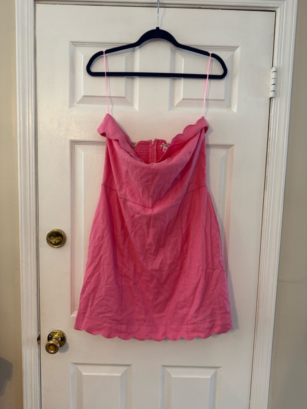miami Pink Strapless Scalloped Mini Dress